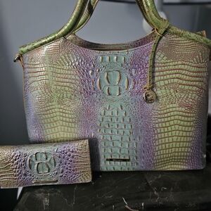 Elegant Green and Purple Crocodile-Embossed Women's Bag